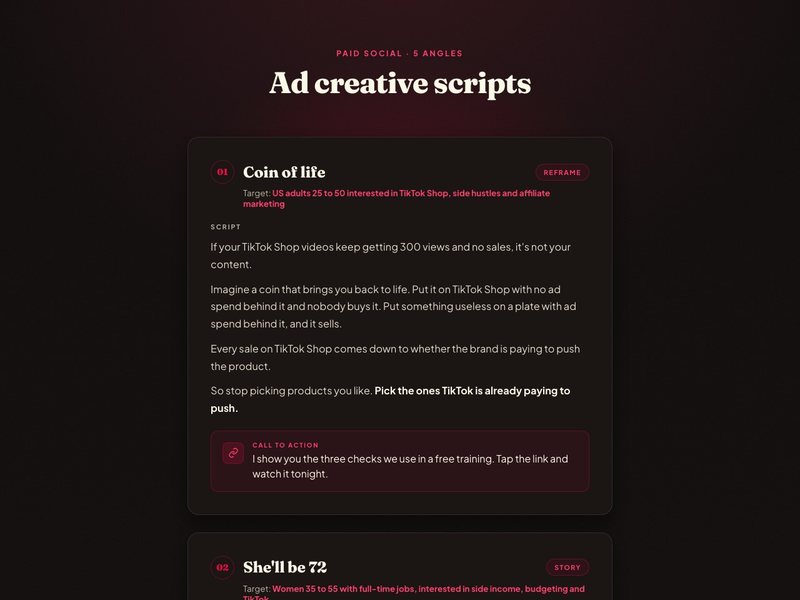 Ad creative scripts preview