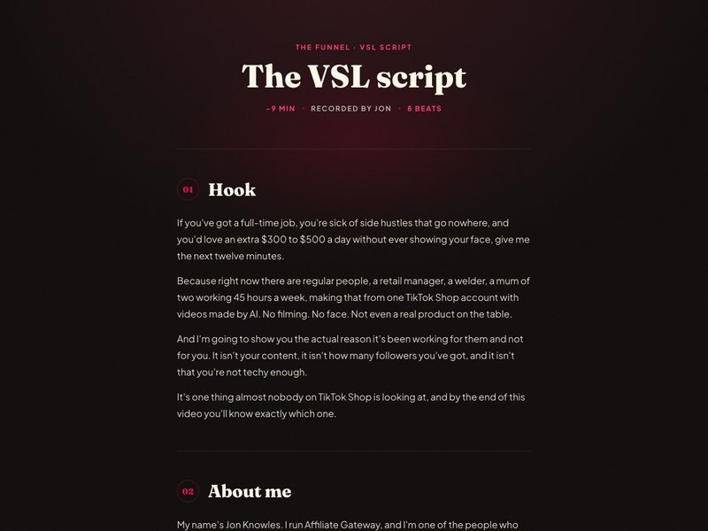 The VSL script preview